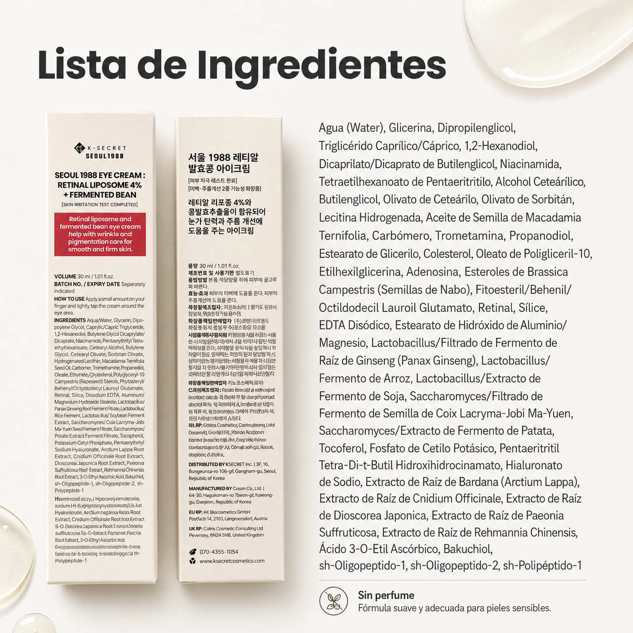K-SECRET KSECRET Seoul 1988 Crema para ojos, liposoma retiniano 4%, frijol fermentado, 1.0 fl oz / 1.01 fl oz