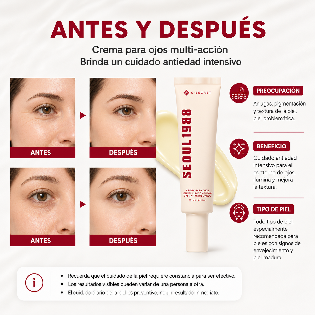 K-SECRET KSECRET Seoul 1988 Crema para ojos, liposoma retiniano 4%, frijol fermentado, 1.0 fl oz / 1.01 fl oz