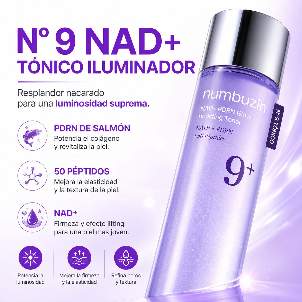 Numbuzin – Tónico Potenciador de Luminosidad NAD+ PDRN N.º 9 – 150 ml
