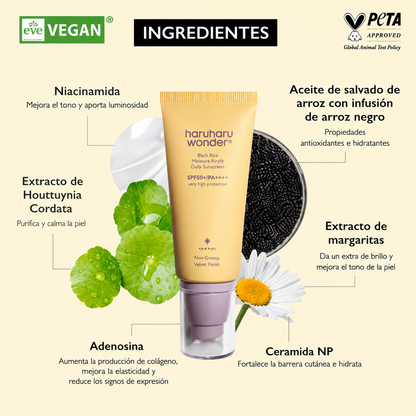 Haruharu Wonder-Protector Solar Diario Hidratante de Arroz Negro Airyfit SPF50+ PA++++ – 50 ml