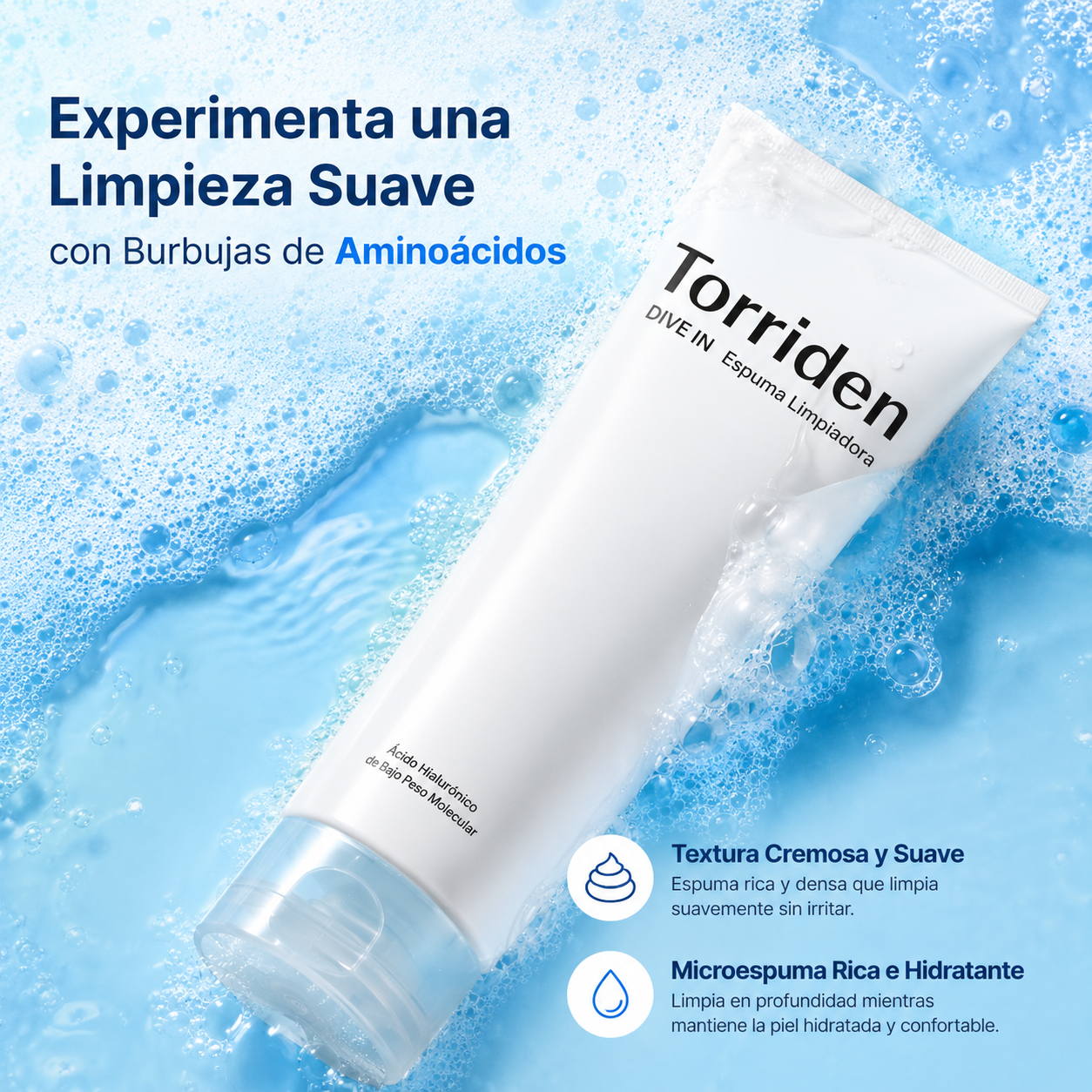 Torriden DIVE-IN Espuma Limpiadora con Ácido Hialurónico de Bajo Peso Molecular