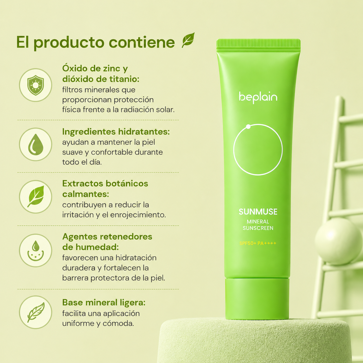 Beplain Sunmuse Protector Solar Mineral SPF50+ PA++++ – 50 ml