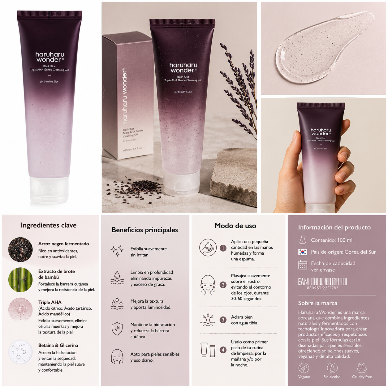 Haruharu Wonder Black Rice Triple AHA Gentle Cleansing Gel – 100 ml